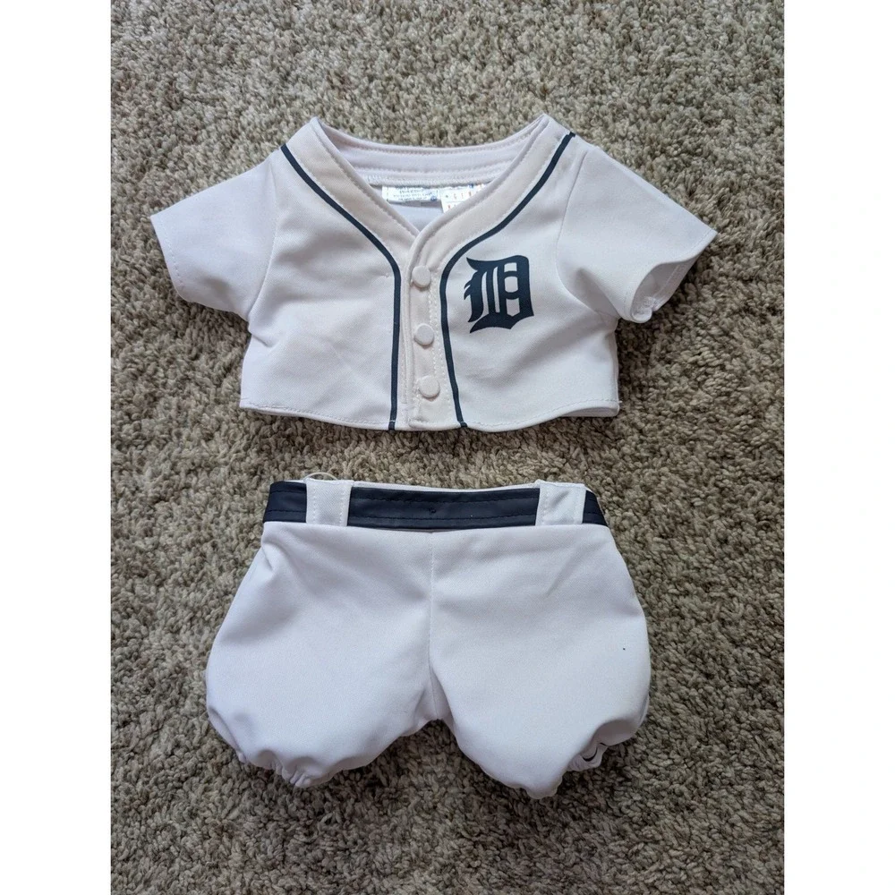 Build A Bear Detroit Tigers Baseball Uniform OS White Fair MLB Jersey Pants Set